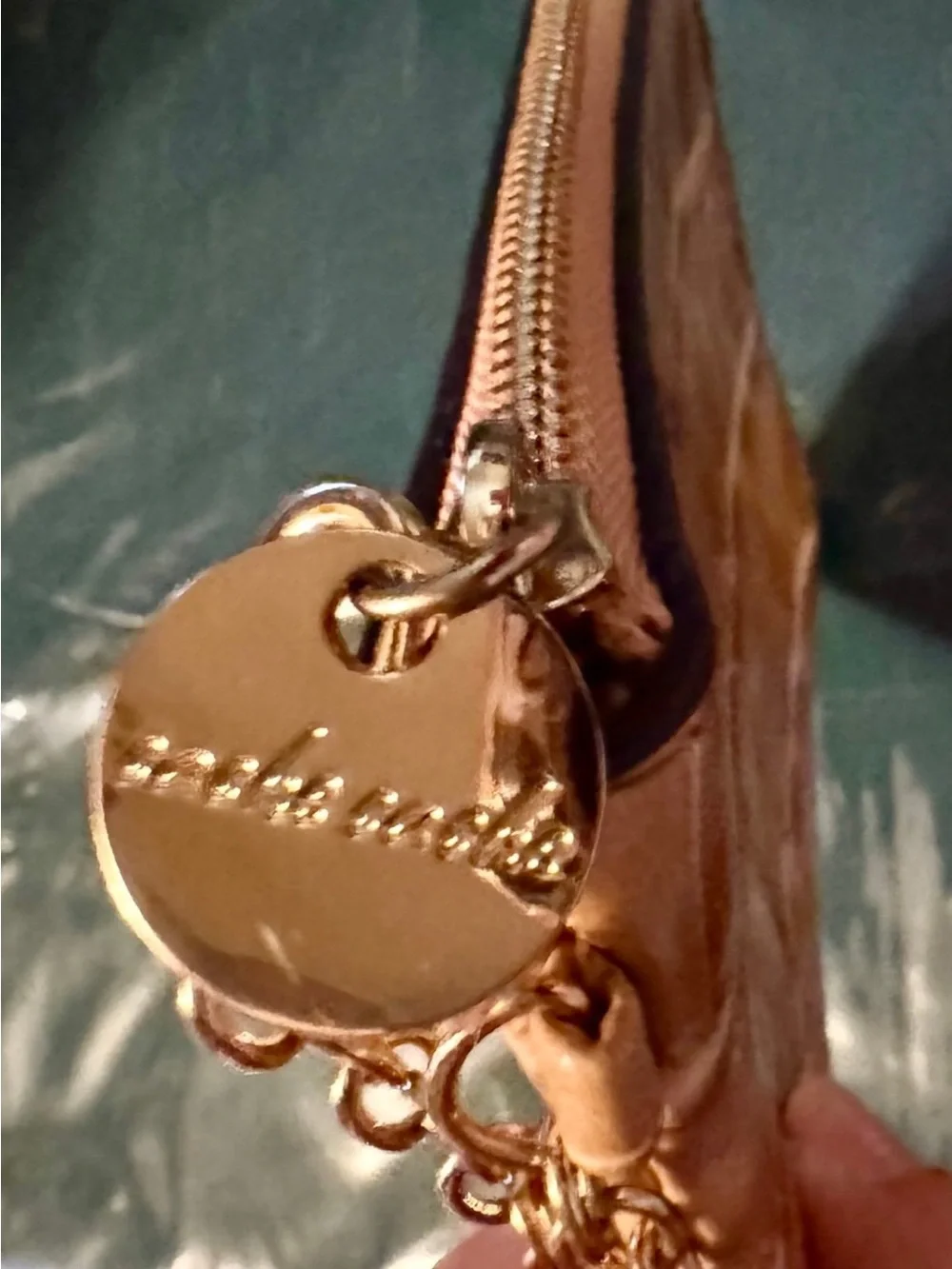 Gold Croc-Embossed Wristlet Chain Pouch - Gold